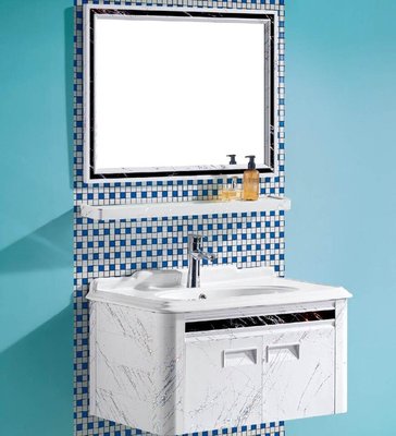 FUO衛浴:80公分 合金櫃體 陶瓷盆浴櫃組(含鏡子,置物平台) T9022