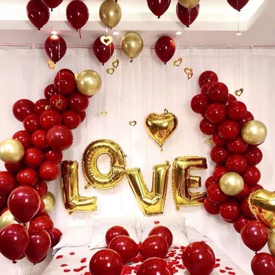 熱銷 結婚慶網紅派對寶石紅色氣球串求婚浪漫婚房新房裝飾布置表白氣球 可開發票