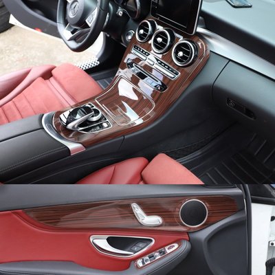 車飾汽配~2015 16 17 18老款賓士Benz C級GLC內飾改裝排擋框桃木碳纖色貼 汽車改裝 汽車裝飾