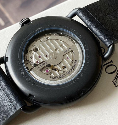 ＂手錶＂Armani阿瑪尼黑武士機械手表全自動鏤空防水男士皮帶腕表AR60028