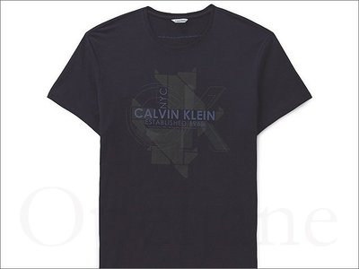 Calvin Klein Tee CK 卡文克萊深海軍藍色幾何圖棉袖潮T恤上衣棉短T M號 L號 S號 愛Coach包包