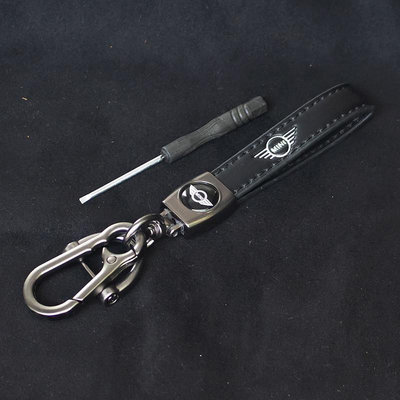 黑色皮绳汽车鑰匙扣耐用金屬挂扣钥匙挂件适用于Mini Cooper One S R50 R53 R56 R60