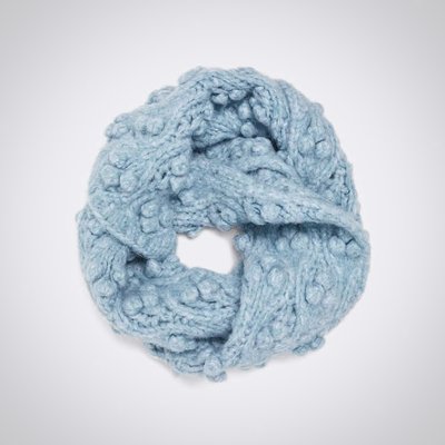 正品 ZARA textured weave scarf 麻花毛球針織圍巾［藍］