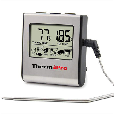 [4美國直購] ThermoPro TP-16 燒烤用探針式溫度計 LCD 0-300度 溫度顯示 含計時器 不鏽鋼探頭 廚房肉類BBQ Grill Therm