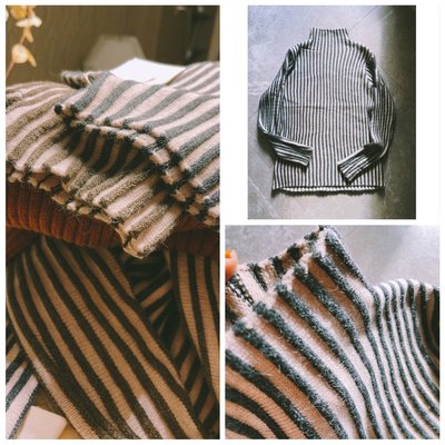 超柔軟🎵立體手工高領條紋針織棉 內搭上衣💕