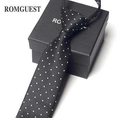 黑色白點6cm拉鏈領帶男士商務韓版窄 職業工作懶人方便免打結禮盒