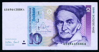 德國 1999年版 10馬克 (數學王子 高斯) 8成左右品相！ 紙幣 紀念鈔 紙鈔【悠然居】297