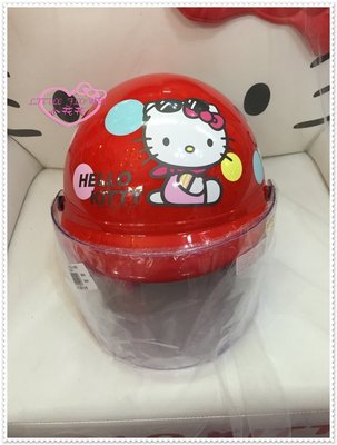 小花花日本精品♥ Hello Kitty    安全帽   安全帽 兒童安全帽  紅色大臉彩圓點79700207