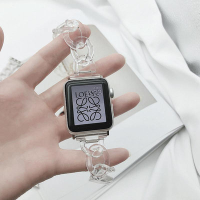 女士透明牛仔鏈式表帶 適用于Apple Watch Series 5 4 3 SE 6表帶