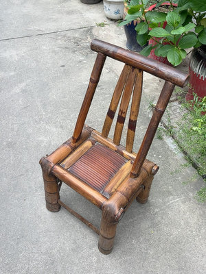 【二手】蘇作老竹椅子一把座高35皮紅穩當好用 老物件 老貨 古玩【廣聚堂】-1548