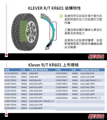小李輪胎 建大 Kenda KR601 RT 265-75-16 越野胎 全規格特惠價 各尺寸歡迎詢問詢價