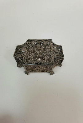 【二手】西洋銀器精美八角形掐絲老銀小盒子，重39克 古董 舊貨 收藏 【天地通】-1506