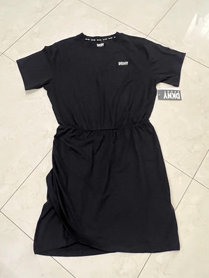 ［全新正品］ 美國DKNY  女大人貼鑽logo短袖黑色洋裝 M