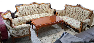 二手．歐式古典．布沙發桌椅．123+大小茶几組