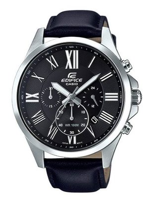 【萬錶行】CASIO EDIFICE 經典羅馬時刻大錶面時尚皮帶腕錶 EFV-500L-1A