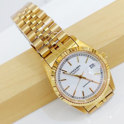 日本Tivolina經典不敗閃爍金色不鏽鋼手錶36mm/紳士男錶/藍寶石水晶鏡面/特價