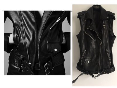 (Sold Out)義大利真品黑色機車騎式款皮革背心 外套biker leather jacket
