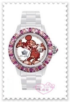 ♥小公主日本精品♥ Disney X Chouette 聯名 法國品牌 施華洛世奇水晶 粉色 手錶 (五色)