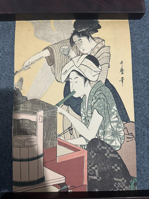 日本回流字畫，喜多川歌磨，印刷版畫，印刷品，老字畫。整體尺寸56787【愛收藏】【二手收藏】古玩 收藏 古董