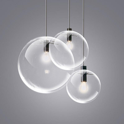 透明球形吊燈北歐創意餐廳裝飾設計飯桌吧台金色泡泡玻璃圓球燈具