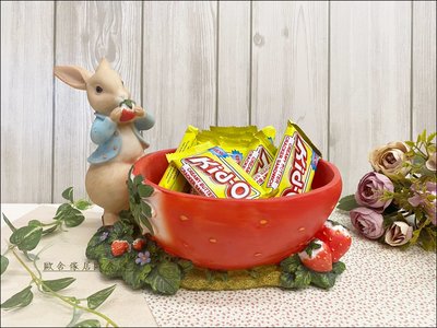 比得兔系列 波麗製紅色草莓兔子果盤 小 彼得兔糖果盤 比得兔置物盒 彼得兔糖果盒 名片座 兔子鑰匙收納盤花盆【歐舍傢居】