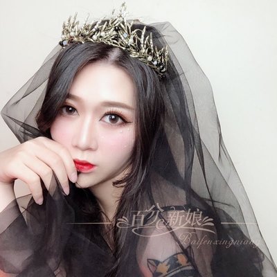 黑色頭紗拍照短款復古暗黑韓式森系新娘新款超長拖尾頭紗寫真cos（款式不同 價格不同）