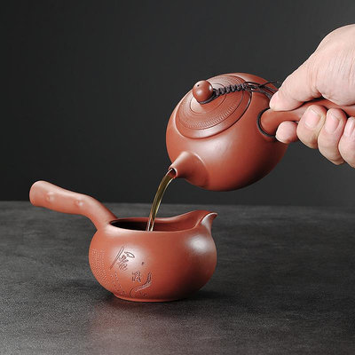 成仙原礦紫砂側把茶壺功夫茶具整套手工朱泥大紅袍西施壺茶杯