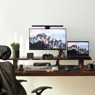 桌上型電腦顯示器增高架護頸臺式底座收納加長實木胡桃色桌面電腦置物架