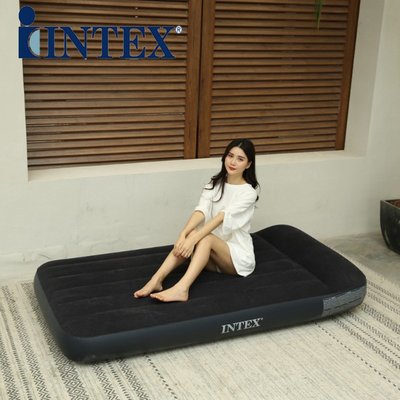 美國INTEX64141 黑白內置枕頭單層單人線拉空氣床  充氣床墊