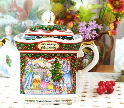 紫丁香歐陸古物雜貨♥英國1992年sadler聖誕節系列骨瓷茶壺