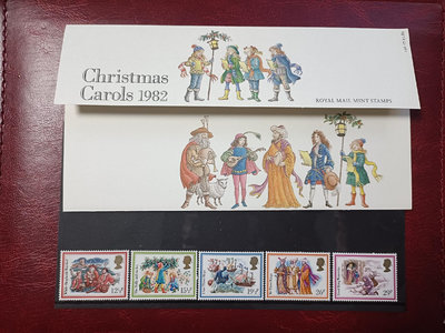 英國1982圣誕節5全新郵票帶黑卡加精美繪畫郵折。 郵票  明信片 紀念票【錢幣收藏】9994