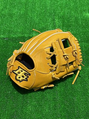 棒球世界全新Hi-Gold少年用牛皮棒球手套特價內野手工字球檔11吋黃色