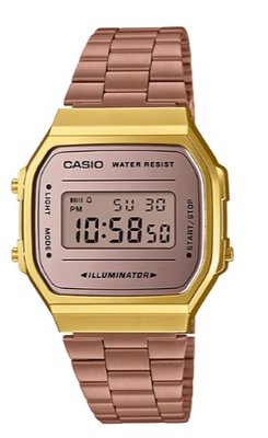 【萬錶行】CASIO 玫瑰金復古經典電子錶 A168WECM-5