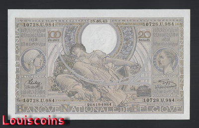 【Louis Coins】B097-BELGIUM-1933-1943比利時紙幣-100 Francs