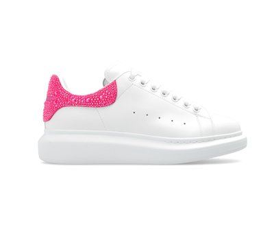 [全新真品代購] Alexander McQueen 水鑽 粉紅色後尾 白色皮革 休閒鞋 / 白鞋 (AMQ)