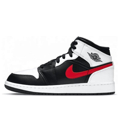 Air Jordan 1 Mid AJ1 黑白紅鉤 黑白熊貓 中幫籃球鞋 554724-075