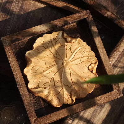 崖柏精雕荷葉杯墊實木雕刻工藝品擺件茶杯墊餐桌隔熱墊子中式家居