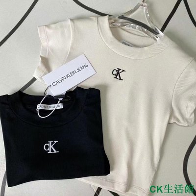 CK生活館blackpink jennie 金智妮同款 CKss 字母刺繡辣妹短版緊身短袖T恤
