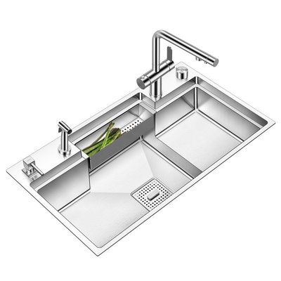新款阿薩斯廚房手工水槽4MM加厚304不銹鋼單槽階梯式洗菜盆高低臺下盆 促銷