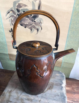 日本早期銅蟲 手打老銅壺 水注