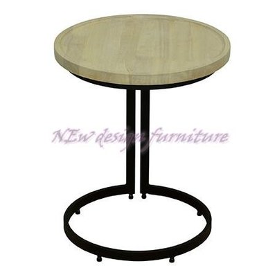 【N D Furniture】台南在地家具-工業風黑砂鐵腳橡膠木實木水洗白色圓几/小桌/實木邊几/茶几BG
