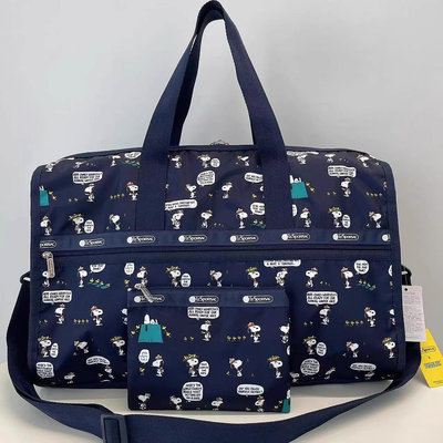 ＊新款免運＊LeSportsac  x Snoopy 深藍史努比 4319 7185 大款 旅行袋 手提包旅遊單肩斜挎包包健身旅行包