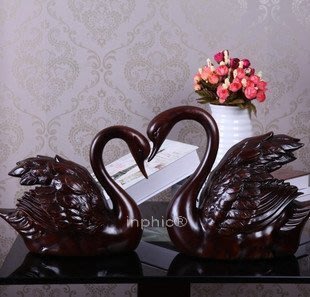 INPHIC-歐式家居裝飾品主臥擺飾 仿紅木情侶天鵝 樹脂工藝品
