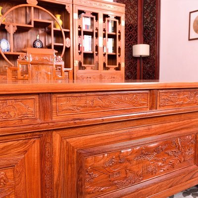 紅木家具刺猬紫檀老板辦公桌書桌書柜組合花梨木實木新中式大班臺超夯 精品