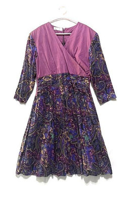 Fu ji sang 古著洋裝 紫色打褶花洋裝 Y2K vintage