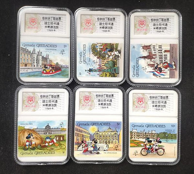 格林納丁斯1989年迪士尼卡通郵票 米奇游玩法國 6枚帶6個盒子