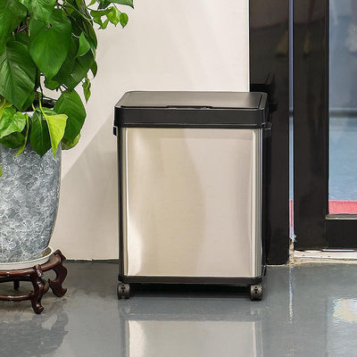 智能感應分類50L垃圾桶家用廚房客廳辦公室不銹鋼帶蓋大容量批發