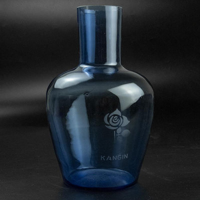 KANGIN藍色磨花玻璃玫瑰手工花瓶