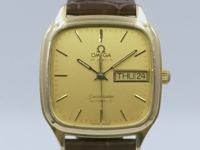 【發條盒子A5389】OMEGA 歐米茄 Seamaster 海馬 方型金面自動鍍金 經典錶款 166.0283