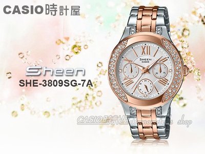 CASIO 時計屋 卡西歐手錶 SHEEN SHE-3809SG-7A 女錶 不鏽鋼錶帶 玫瑰金 防水 施華洛世奇水